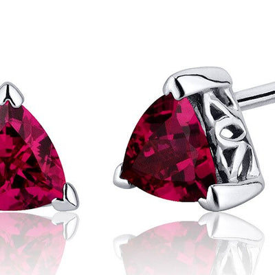 Ruby Stud Earrings Sterling Silver Trillion Shape 2 Carats