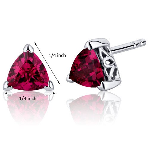 Ruby Stud Earrings Sterling Silver Trillion Shape 2 Carats