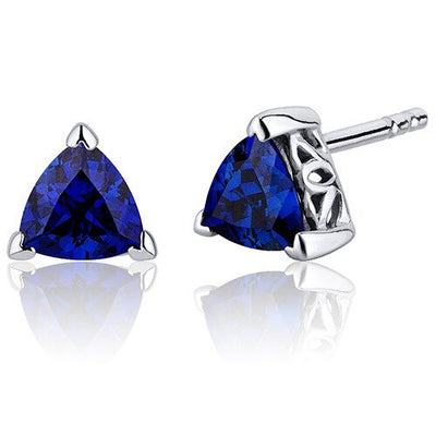 Blue Sapphire Stud Earrings Sterling Silver Trillion Shape 2 Ct