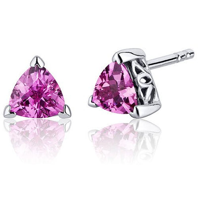 Pink Sapphire Stud Earrings Sterling Silver Trillion Shape 2 Ct