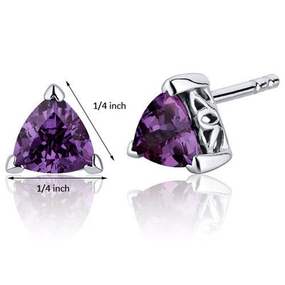 Alexandrite Stud Earrings Sterling Silver Trillion Shape 2 Cts