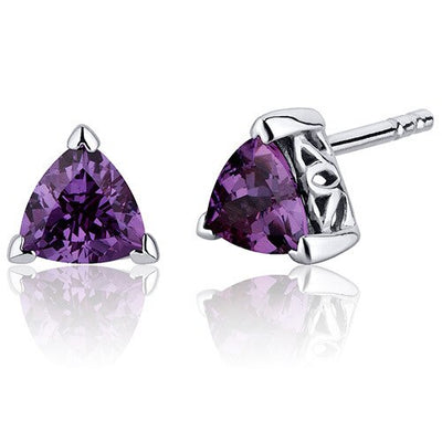 Alexandrite Stud Earrings Sterling Silver Trillion Shape 2 Cts