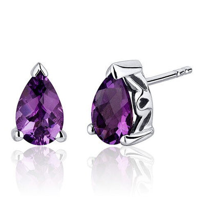 Amethyst Stud Earrings Sterling Silver Pear Shape 1.5 Carats