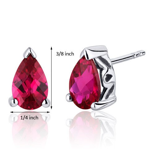 Ruby Stud Earrings Sterling Silver Pear Shape 2 Carats