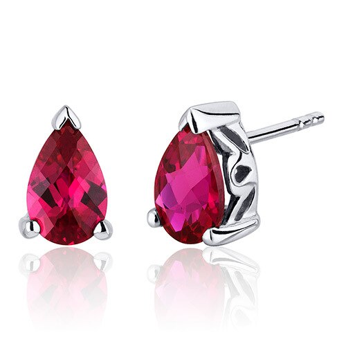 Ruby Stud Earrings Sterling Silver Pear Shape 2 Carats