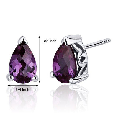 Alexandrite Stud Earrings Sterling Silver Pear Shape 2 Carats SE8048