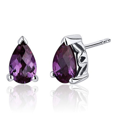 Alexandrite Stud Earrings Sterling Silver Pear Shape 2 Carats SE8048