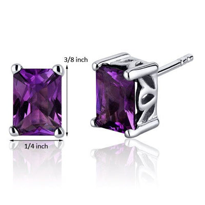 Amethyst Stud Earrings Sterling Silver Radiant Cut 1.5 Carats