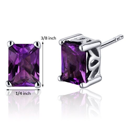 Amethyst Stud Earrings Sterling Silver Radiant Cut 1.5 Carats