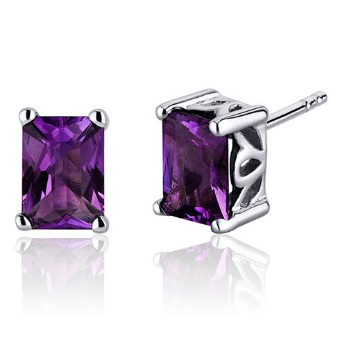 Amethyst Stud Earrings Sterling Silver Radiant Cut 1.5 Carats