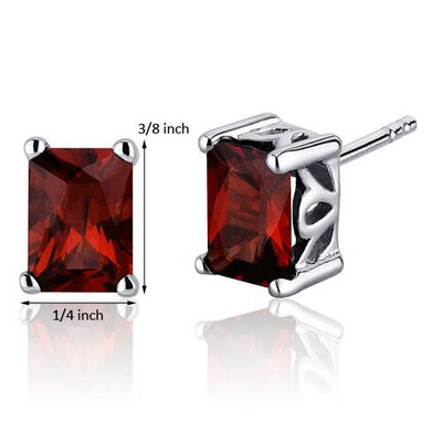 Garnet Stud Earrings Sterling Silver Radiant Cut 2.5 Carats