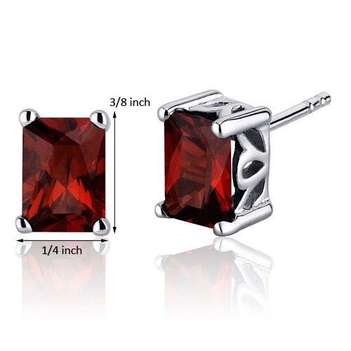 Garnet Stud Earrings Sterling Silver Radiant Cut 2.5 Carats