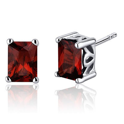 Garnet Stud Earrings Sterling Silver Radiant Cut 2.5 Carats