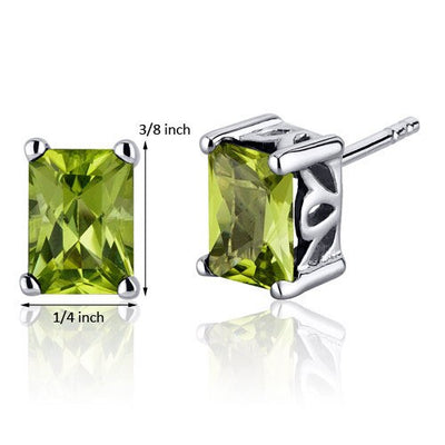 Peridot Stud Earrings Sterling Silver Radiant Cut 2 Carats