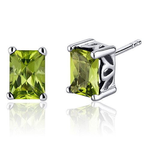 Peridot Stud Earrings Sterling Silver Radiant Cut 2 Carats