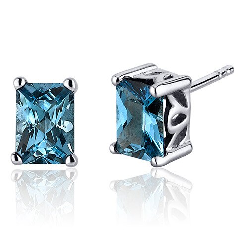 London Blue Topaz Stud Earrings Sterling Silver Radiant 2 Cts