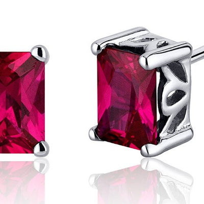 Ruby Stud Earrings Sterling Silver Radiant Cut 2.5 Carats