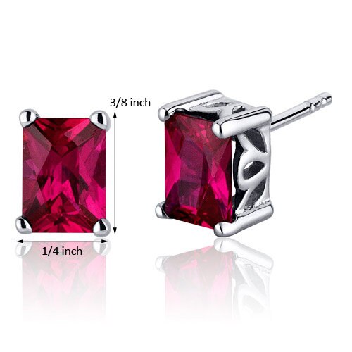 Ruby Stud Earrings Sterling Silver Radiant Cut 2.5 Carats