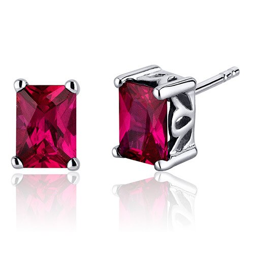 Ruby Stud Earrings Sterling Silver Radiant Cut 2.5 Carats