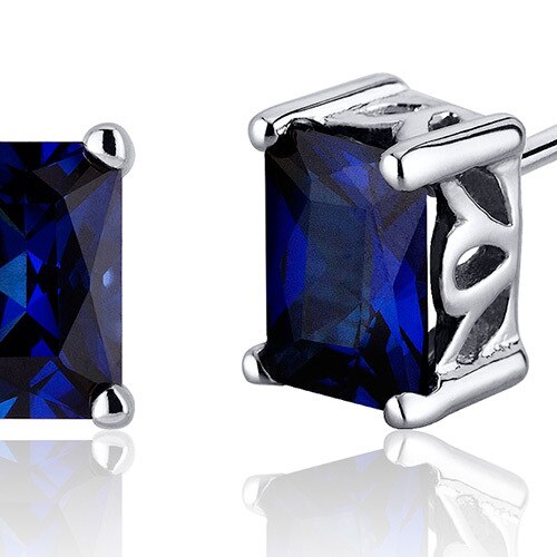 Blue Sapphire Stud Earrings Sterling Silver Radiant Cut 2.5 Cts