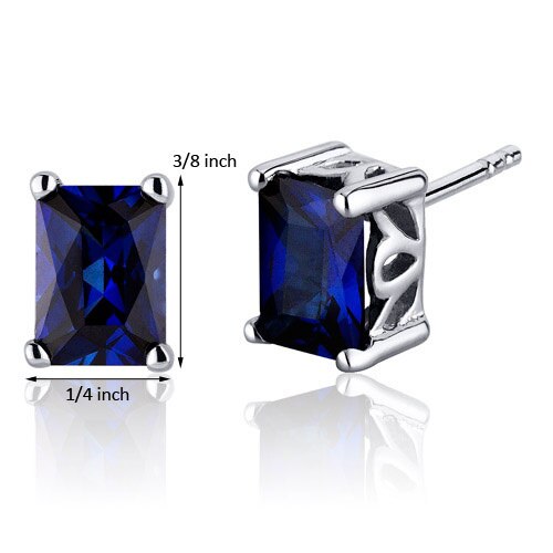 Blue Sapphire Stud Earrings Sterling Silver Radiant Cut 2.5 Cts