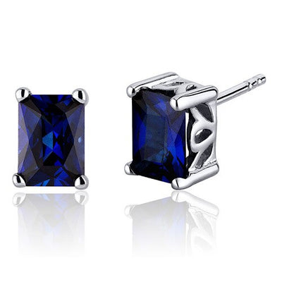 Blue Sapphire Stud Earrings Sterling Silver Radiant Cut 2.5 Cts