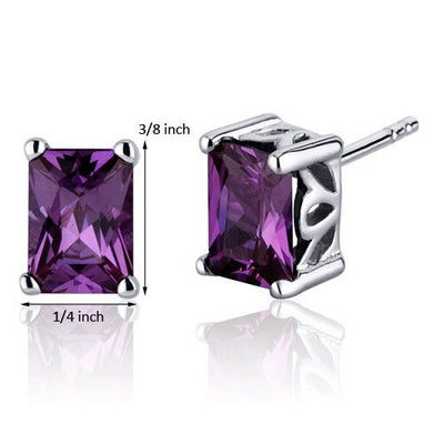 Alexandrite Stud Earrings Sterling Silver Radiant Cut 2.5 Cts