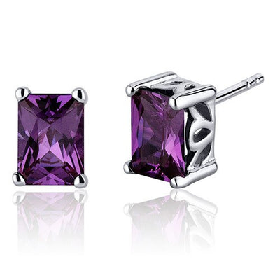 Alexandrite Stud Earrings Sterling Silver Radiant Cut 2.5 Cts