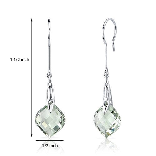 Green Amethyst Earrings Sterling Silver Onion Shape 11 Carats