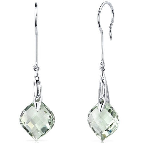 Green Amethyst Earrings Sterling Silver Onion Shape 11 Carats