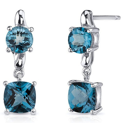 London Blue Topaz Earrings Sterling Silver Cushion Cut 3.25 Cts