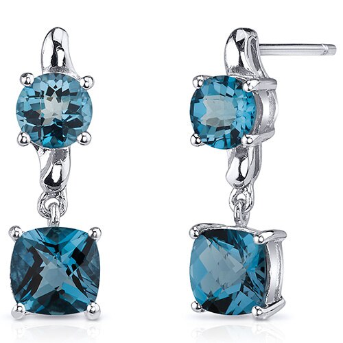 London Blue Topaz Earrings Sterling Silver Cushion Cut 3.25 Cts