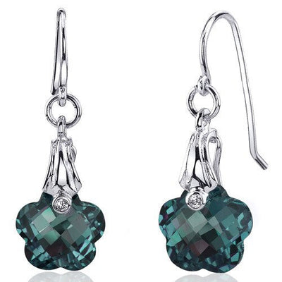 Alexandrite Earrings Sterling Silver Flower Shape 10 Carats SE8172