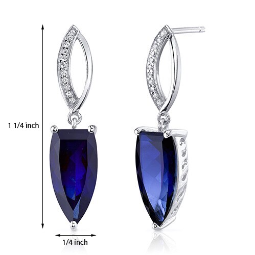 Blue Sapphire Earrings Sterling Silver Half Marquise 8 Carats