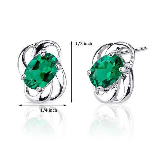 Emerald Earrings Sterling Silver Oval Shape 1.5 Carats