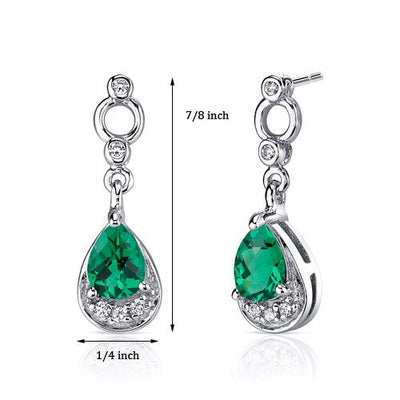 Emerald Earrings Sterling Silver Pear Shape 1 Carats