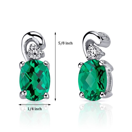 Emerald Earrings Sterling Silver Oval Shape 1.5 Carats