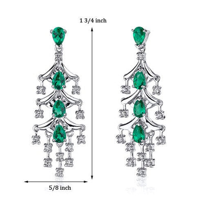 Emerald Earrings Sterling Silver Pear Shape 4 Carats