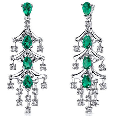 Emerald Earrings Sterling Silver Pear Shape 4 Carats