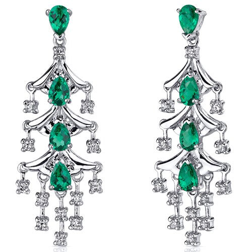 Emerald Earrings Sterling Silver Pear Shape 4 Carats