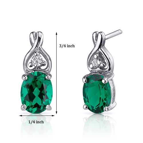 Emerald Earrings Sterling Silver Oval Shape 2 Carats