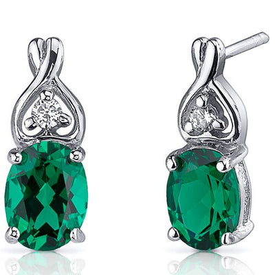 Emerald Earrings Sterling Silver Oval Shape 2 Carats