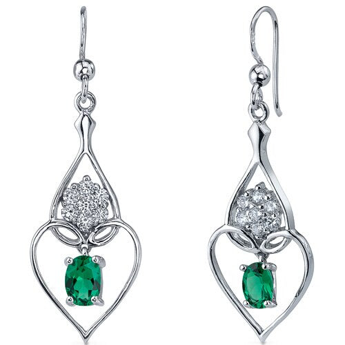 Emerald Earrings Sterling Silver Oval Shape 1.5 Carats