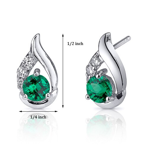 Emerald Earrings Sterling Silver Round Shape 1 Carats