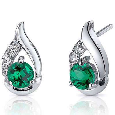 Emerald Earrings Sterling Silver Round Shape 1 Carats