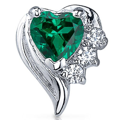 Emerald Earrings Sterling Silver Heart Shape 1 Carats