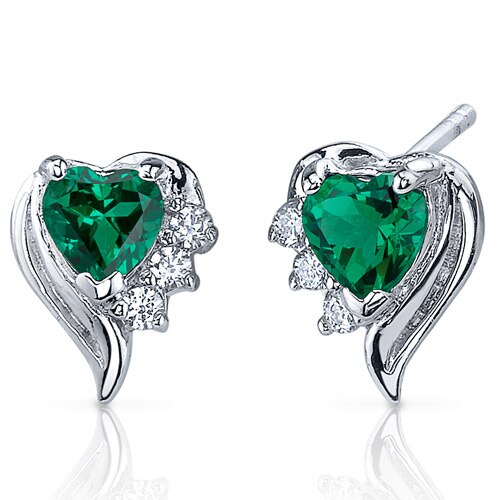 Emerald Earrings Sterling Silver Heart Shape 1 Carats