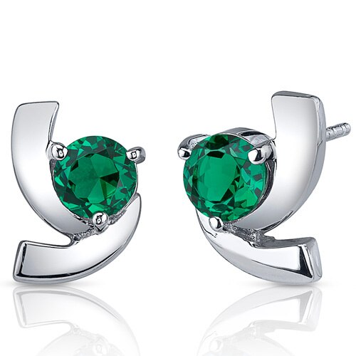 Emerald Earrings Sterling Silver Round Shape 1.5 Carats