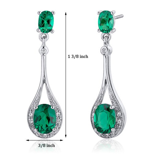 Emerald Earrings Sterling Silver Oval Shape 3.5 Carats