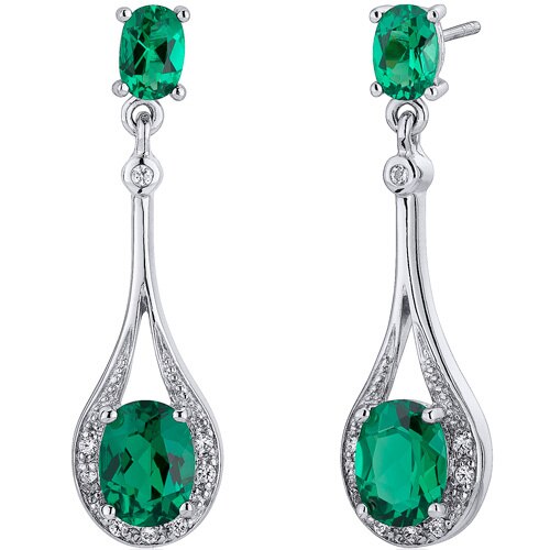 Emerald Earrings Sterling Silver Oval Shape 3.5 Carats